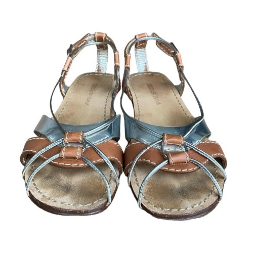 DOLCE & GABBANA Brown & Silver Strappy Slingback Flat Sandals, Size 37