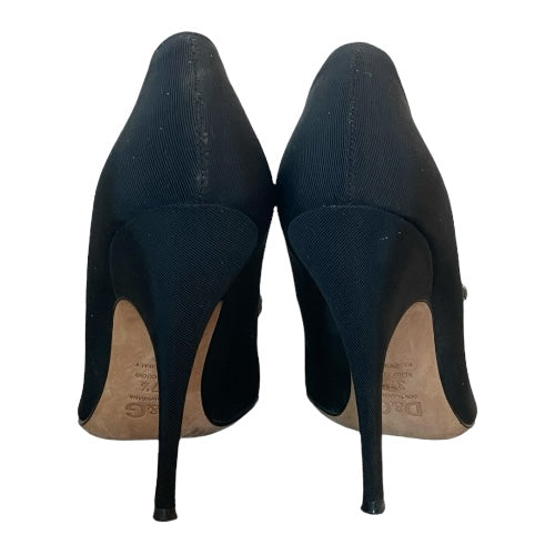 DOLCE & GABBANA Black Fabric Chain Bow Detail Peep Toe Pumps, Size 37.5