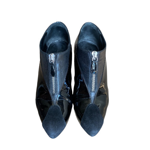 BALENCIAGA Lucy Black Patent Leather, Leather & Suede Front Zip Boots, Size 39.5