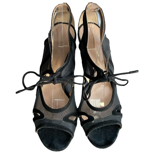 GIANVITO ROSSI Black Mesh & Suede Caged Open Toe Pumps, Size 39