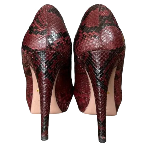 PRADA Burgundy Python Leather Round Toe Platform Pumps, Size 37.5