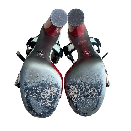 DOLCE & GABBANA Off White & Black & Red Patent Leather Strappy Sandals, Size 39