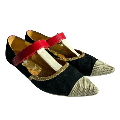 PRADA Multicolor Suede and Patent Pointed Toe Ballet Flats, Size 38