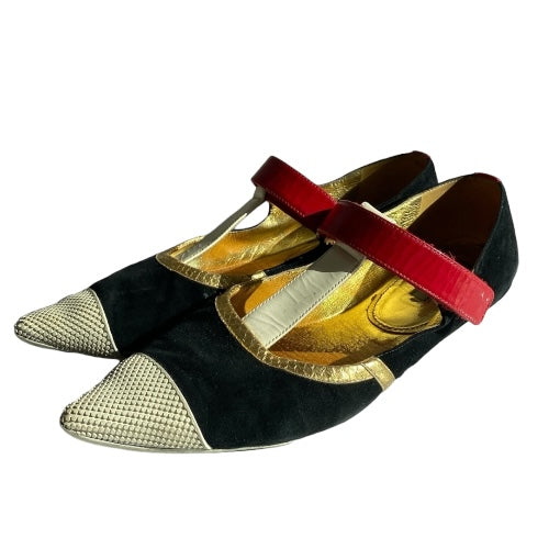 PRADA Multicolor Suede and Patent Pointed Toe Ballet Flats, Size 38
