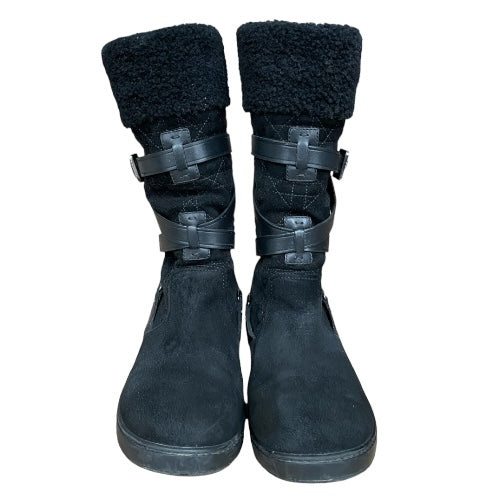 CHRISTIAN DIOR Black Soft Cannage Shearling Trim High Boots, Size 36.5