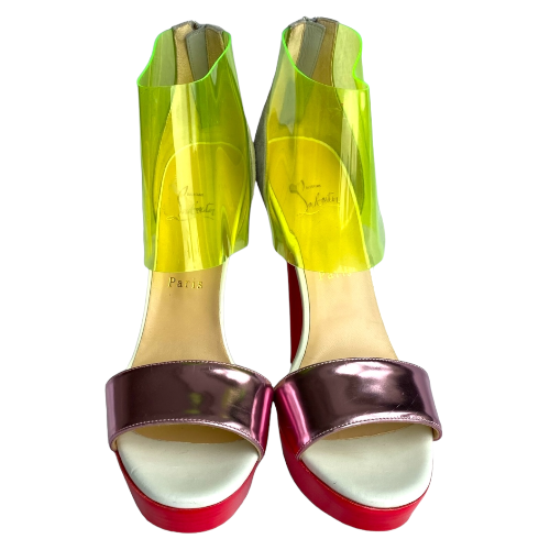 CHRISTIAN LOUBOUTIN Multicolor Leather and PVC Dufoura Platform Sandals, 39.5