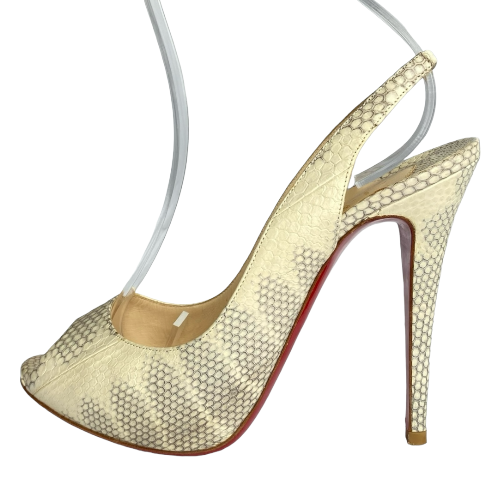 CHRISTIAN LOUBOUTIN Private Number Beige Python Embossed Slingback Pumps, 40