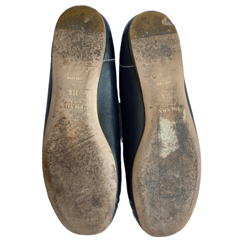 PRADA Black Leather Bow Detail Ballet Flats, Size 35.5