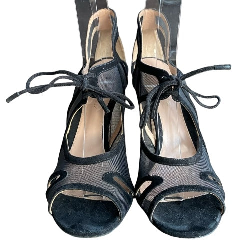 GIANVITO ROSSI Black Mesh & Suede Caged Open Toe Pumps, Size 39