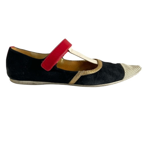 PRADA Multicolor Suede and Patent Pointed Toe Ballet Flats, Size 38