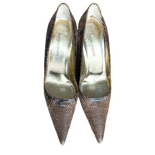 DOLCE & GABBANA Brown Python Leather Pointed Toe Pumps, Size 38