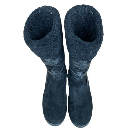 CHRISTIAN DIOR Black Soft Cannage Shearling Trim High Boots, Size 36.5