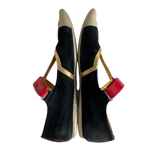 PRADA Multicolor Suede and Patent Pointed Toe Ballet Flats, Size 38