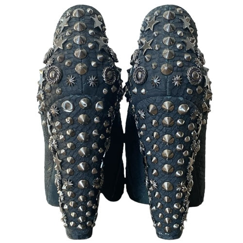 GIVENCHY Black Python Leather Studded Peep Toe Ankle Booties, Size 38