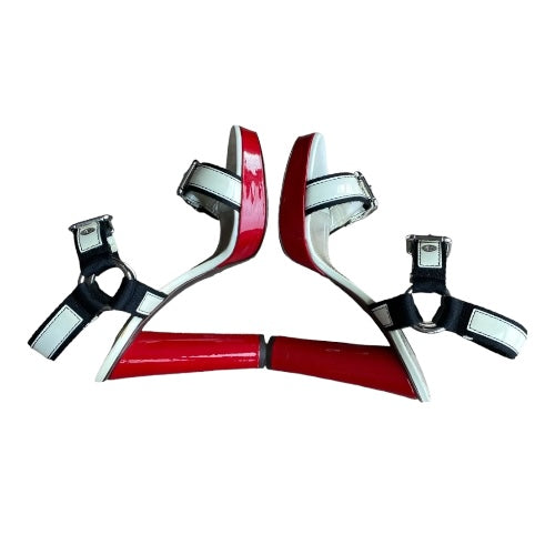 DOLCE & GABBANA Off White & Black & Red Patent Leather Strappy Sandals, Size 39