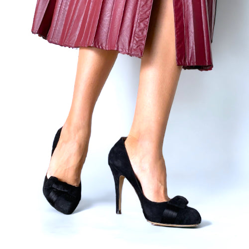 VALENTINO Black Suede Satin Bow Detail Pumps, Size 39