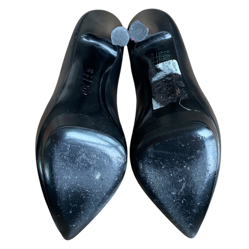 ALEXANDER MCQUEEN Black Leather & Suede Pointed Toe Platform Pumps, Size 37
