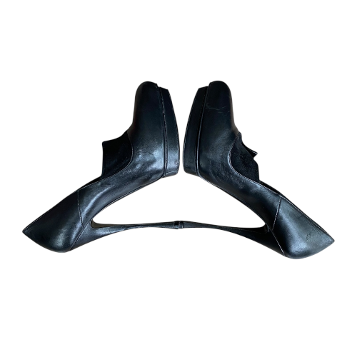 ALEXANDER MCQUEEN Black Leather & Suede Pointed Toe Platform Pumps, Size 37