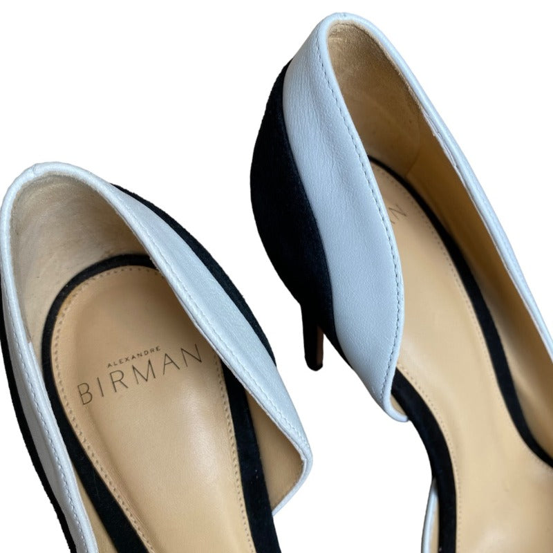 ALEXANDRE BIRMAN Black Suede White Leather Pointed Toe Stiletto Pumps, Size 37.5