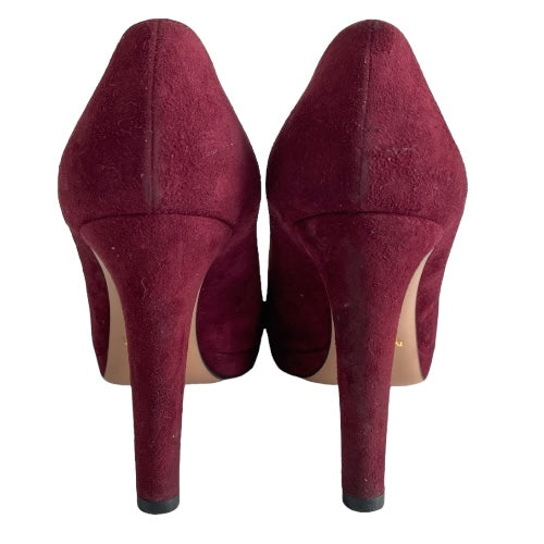 PRADA Burgundy Suede Platform Pumps, Size 39