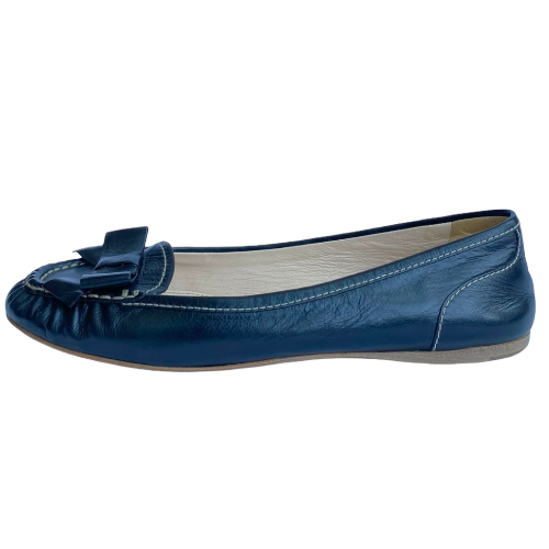 PRADA Black Leather Bow Detail Ballet Flats, Size 35.5