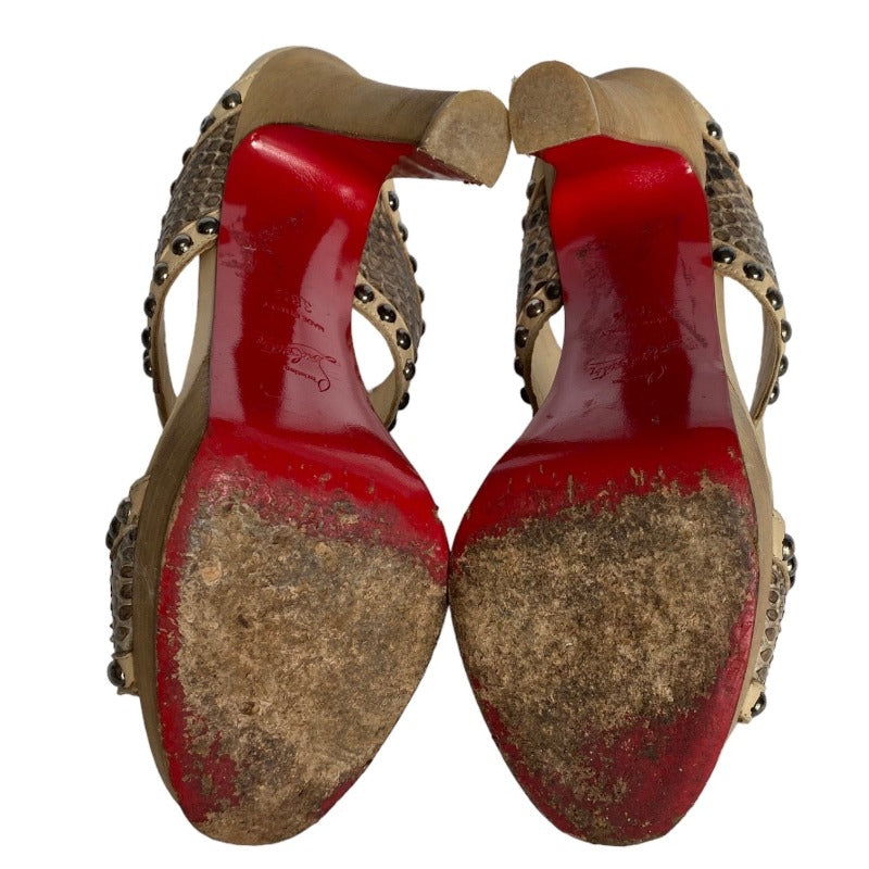 CHRISTIAN LOUBOUTIN Hassaneta Beige Suede Leather Studded Platform Slide, 38.5