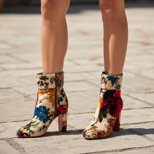 CHRISTIAN LOUBOUTIN Moulamax 100 Multicolor Velvet Ankle Boots, Size 38