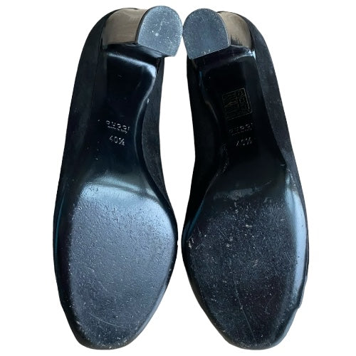 GUCCI Black Suede Horsebit Patent Leather Cap Toe & Heeled Pumps, Size 40.5
