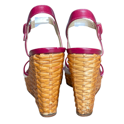 DOLCE & GABBANA Pink & Beige Canvas, Patent Leather & Wicker Wedge Sandals, 38