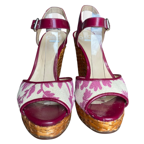 DOLCE & GABBANA Pink & Beige Canvas, Patent Leather & Wicker Wedge Sandals, 38