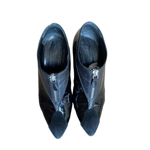 BALENCIAGA Lucy Black Patent Leather, Leather & Suede Front Zip Boots, Size 39.5