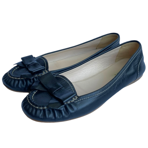 PRADA Black Leather Bow Detail Ballet Flats, Size 35.5