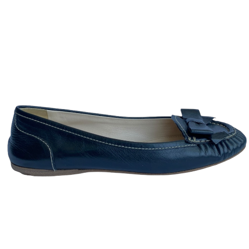 PRADA Black Leather Bow Detail Ballet Flats, Size 35.5