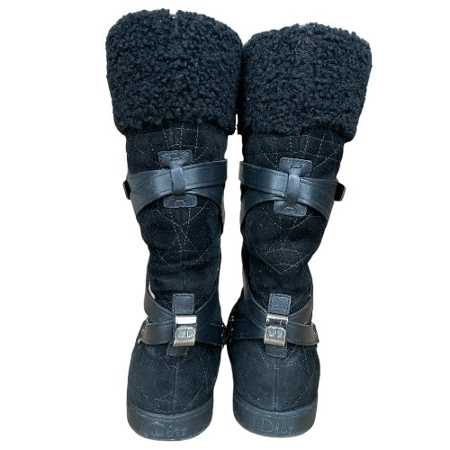 CHRISTIAN DIOR Black Soft Cannage Shearling Trim High Boots, Size 36.5