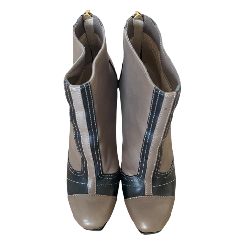 FENDI Fendista Taupe & Black Leather Platform Ankle Boots, Size 36