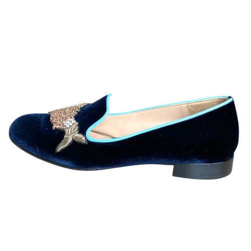 GIANVITO ROSSI x Mary Katrantzou Navy Velvet Scott Fish Embroidered Loafers, 37