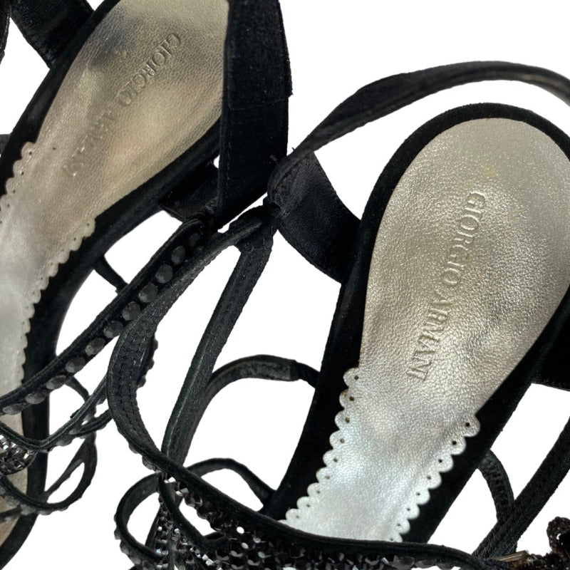 GIORGIO ARMANI Black Suede Crystal Embellished Ankle Strap Sandals, Size 40