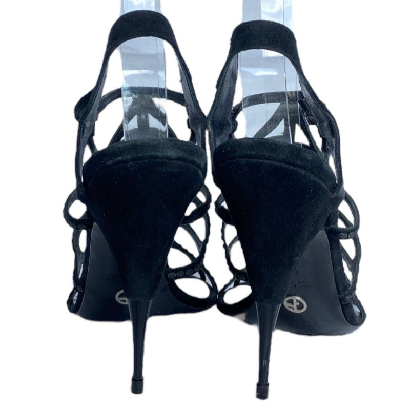GIORGIO ARMANI Black Suede Crystal Embellished Ankle Strap Sandals, Size 40