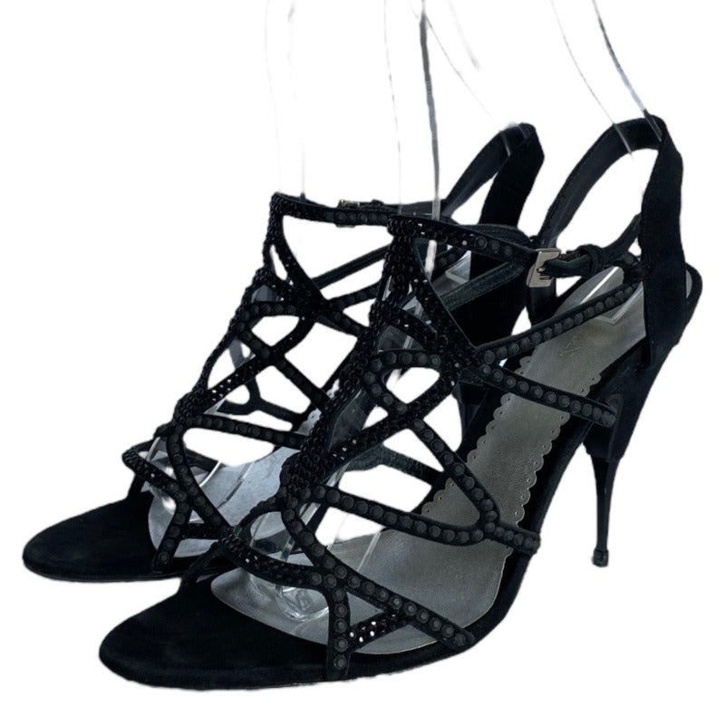 GIORGIO ARMANI Black Suede Crystal Embellished Ankle Strap Sandals, Size 40
