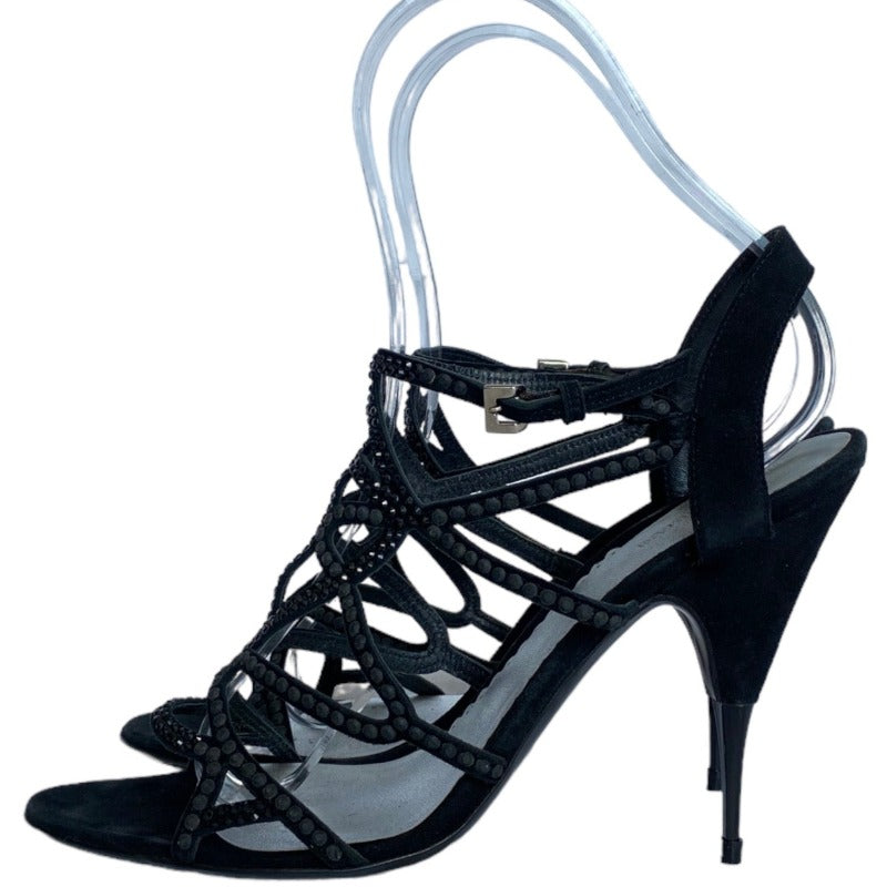 GIORGIO ARMANI Black Suede Crystal Embellished Ankle Strap Sandals, Size 40