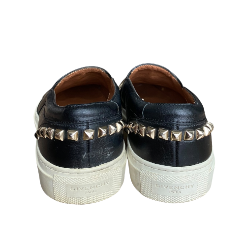 GIVENCHY Black Leather Studded Slip On Low Sneakers, Size 36.5