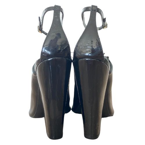 GIVENCHY Black Patent Leather Lace Up Peep Toe Ankle Strap Pumps, Size 38