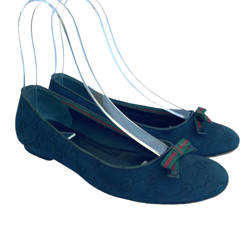 GUCCI Black Guccissima Canvas Bow Detail Ballet Flats, Size 36 C