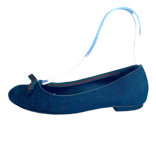 GUCCI Black Guccissima Canvas Bow Detail Ballet Flats, Size 36 C