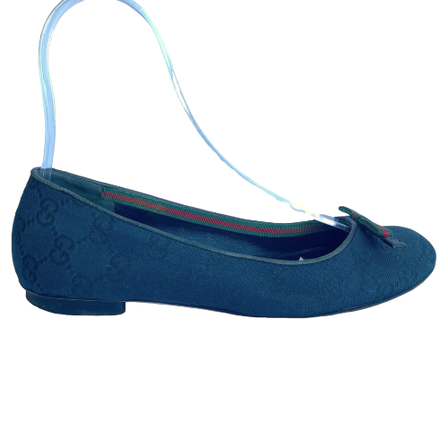 GUCCI Black Guccissima Canvas Bow Detail Ballet Flats, Size 36 C
