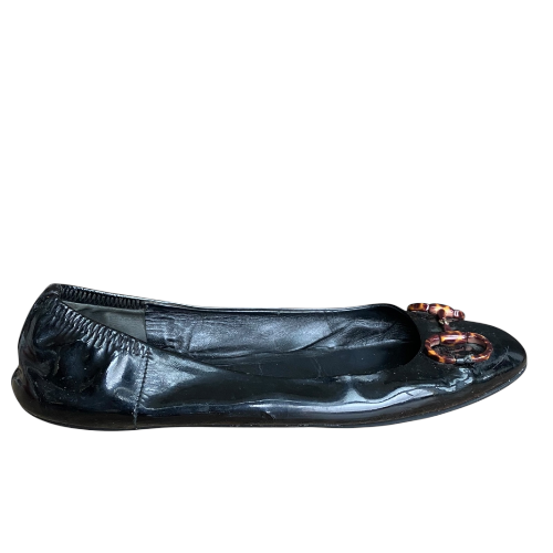 GUCCI Black Patent Leather Horsebit Ballerina Flats, Size 38