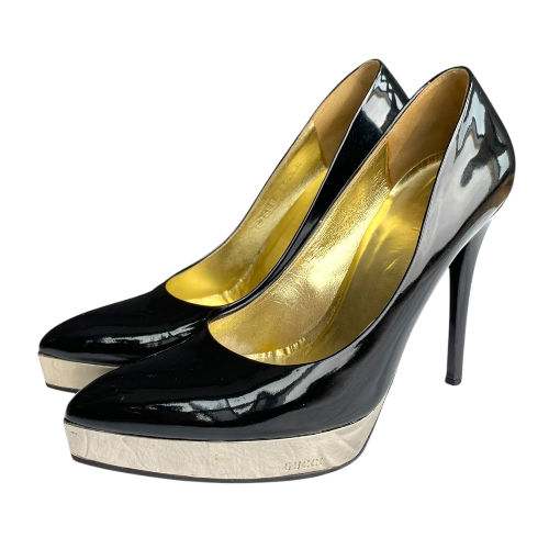 GUCCI Black Patent Leather Mirror Platform Pointed Toe Pumps, Size 36.5 C