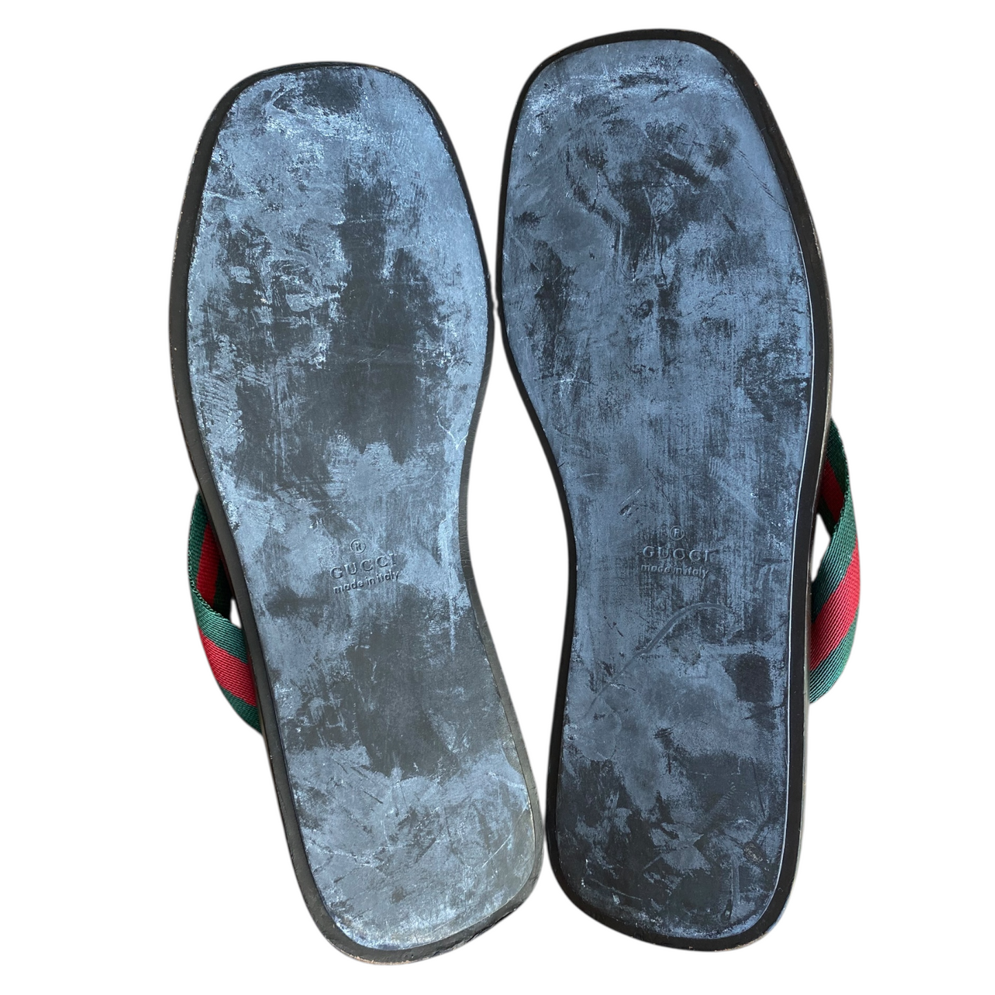 GUCCI Brown Leather Green & Red Web Flat Thong Sandals, Size 41