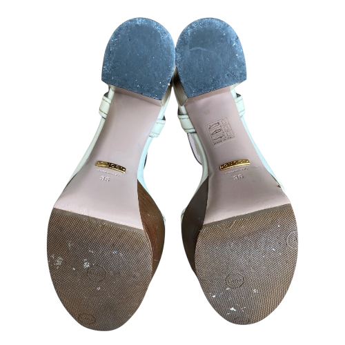 GUCCI White Leather Lifford Horsebit Ankle Strap Block Heel Sandals, Size 36