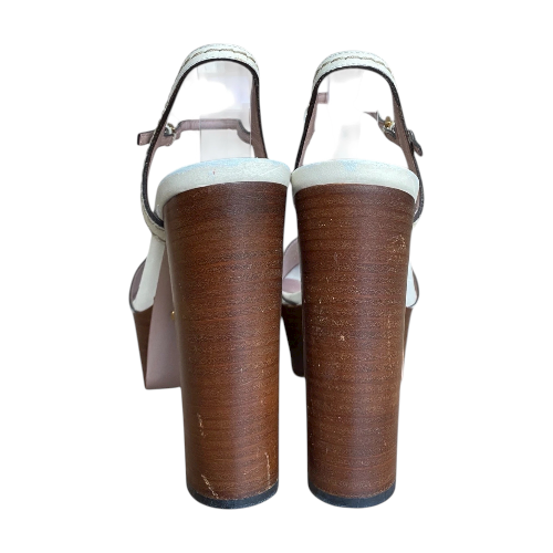 GUCCI White Leather Lifford Horsebit Ankle Strap Block Heel Sandals, Size 36